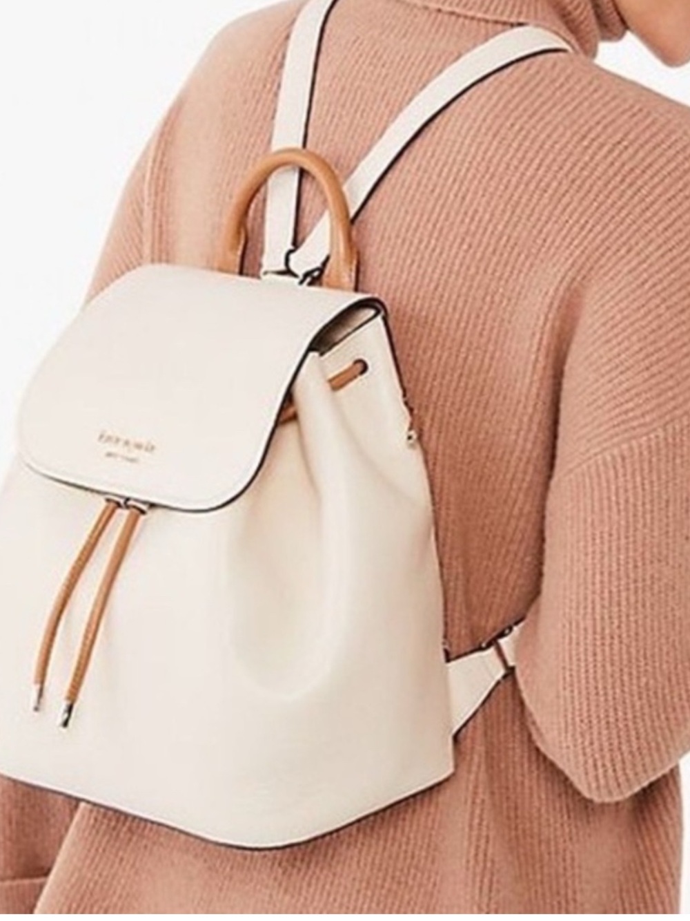 kate spade Cream and Tan Leather Drawstring Backpack